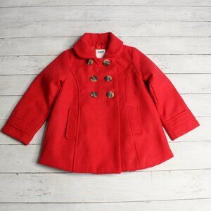 Old Navy Girl's Peacoat Size 4T Dress Coat Red Double Breast Button Front